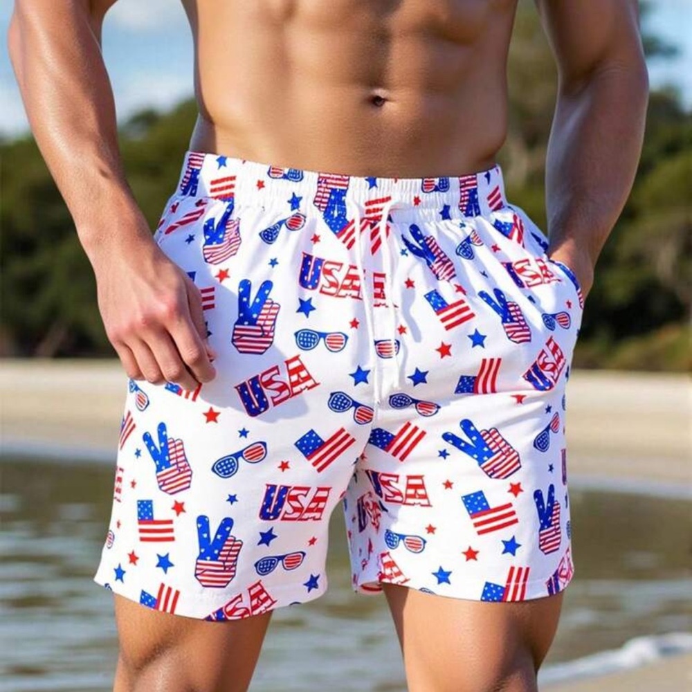 Manfinity Men's Casual US Graphic Print Beach Shorts